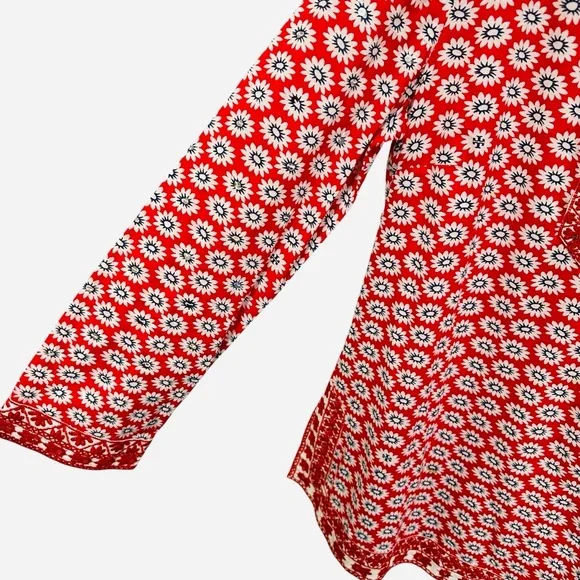 Tory Burch Jayne tunic red daisy floral print sequins embroidery boho spring - Picture 8 of 15